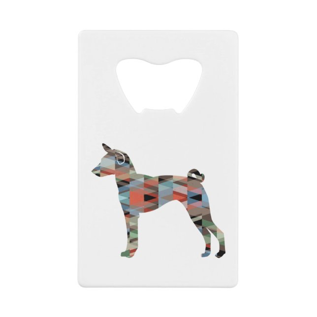 Abrebotellas De Tarjeta De Crédito Basenji Raza de Perro Geo Silhouette Plaid (Anverso)