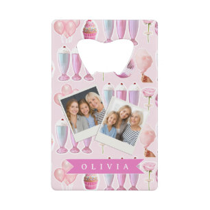 Abrebotellas De Tarjeta De Crédito Batido Retro Rosa Personalizado Monada Adorable