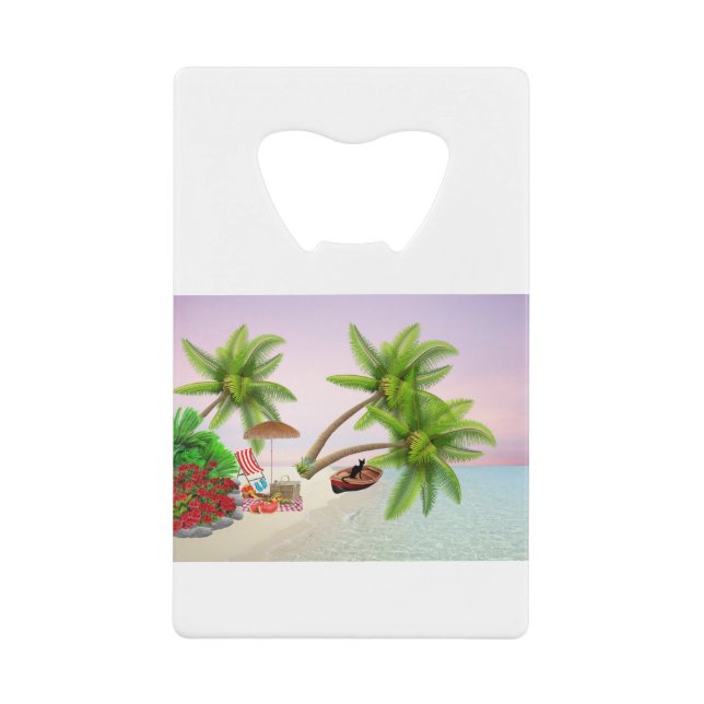 Abrebotellas De Tarjeta De Crédito Beach Picnic Barco Bush Palm Trees Beach Chair (Anverso)