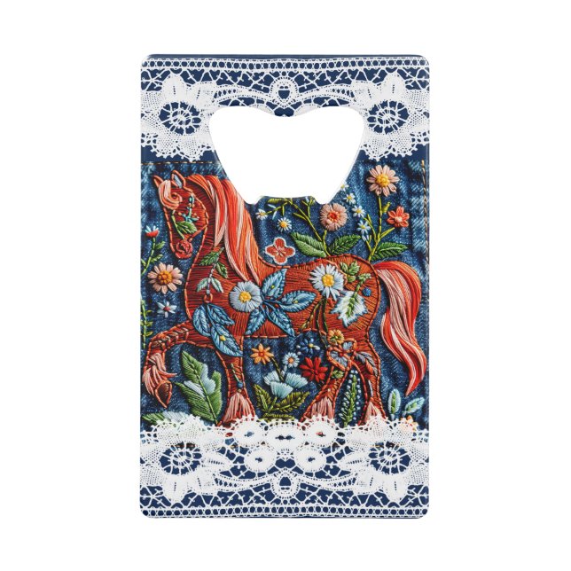 Abrebotellas De Tarjeta De Crédito Beautiful Embroidered Horse (Anverso)
