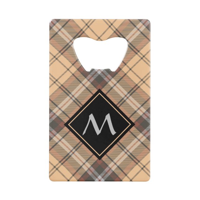 Abrebotellas De Tarjeta De Crédito Beige y tartán marrón (Anverso)
