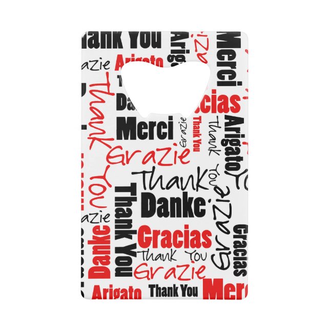 Abrebotellas De Tarjeta De Crédito Black and Red Gracias Word Cloud (Anverso)