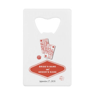 Abrebotellas De Tarjeta De Crédito Boda de destino de casino de Las Vegas rojo y blan