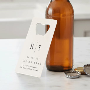 Abrebotellas De Tarjeta De Crédito Boda de monograma clásico negro y crudo