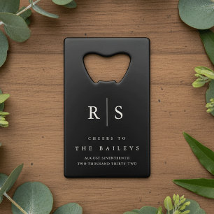 Abrebotellas De Tarjeta De Crédito Boda de monograma clásico negro y crudo