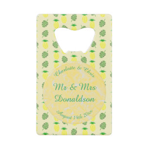 Abrebotellas De Tarjeta De Crédito Boda de verano tropical Piña y hojas de palmera