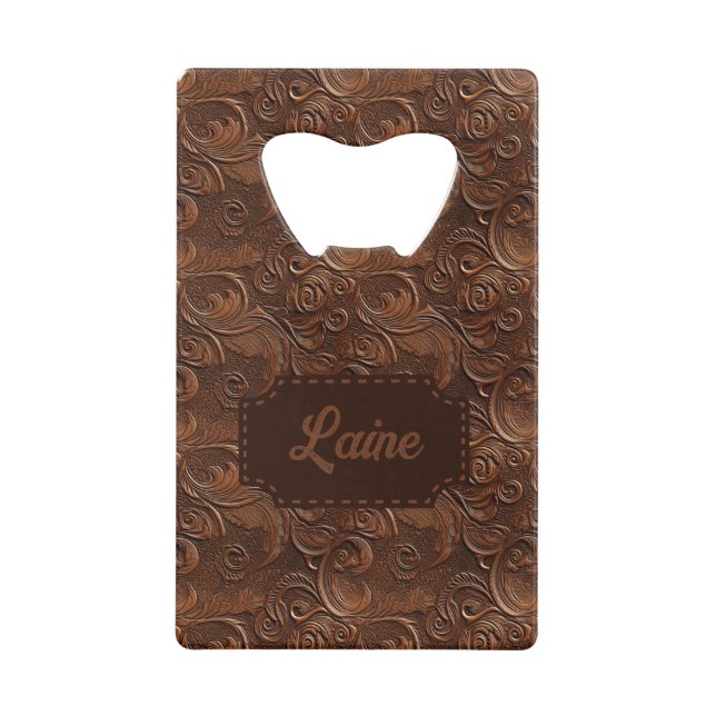 Abrebotellas De Tarjeta De Crédito Boda Faux Tooled Leather Look (Anverso)