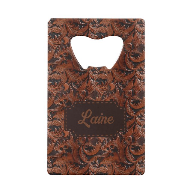 Abrebotellas De Tarjeta De Crédito Boda Faux Tooled Leather Look (Anverso)