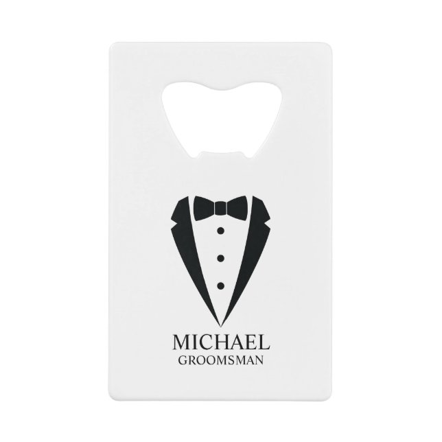 Abrebotellas De Tarjeta De Crédito Boda negro Tuxedo Suit Groomsmen personalizado (Anverso)