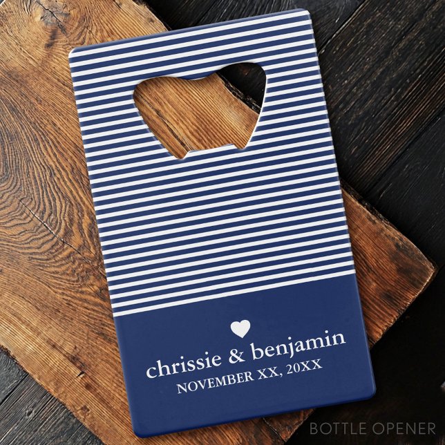 Abrebotellas De Tarjeta De Crédito Boda Personalizado  Novia Groom Date Stripe (Custom Bottle Opener - Card Style)