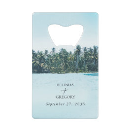 Abrebotellas De Tarjeta De Crédito Boda Tropical con Palmas y Acuarela de Playa