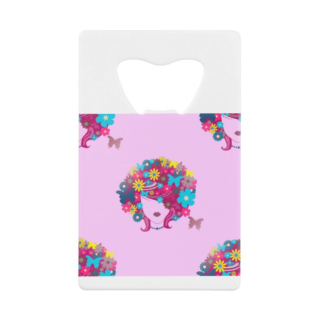Abrebotellas De Tarjeta De Crédito boho floral afro (Anverso)