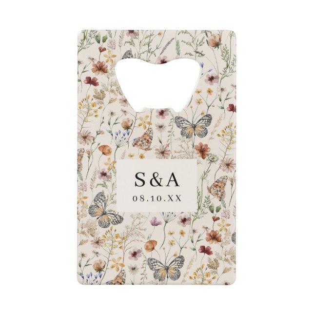 Abrebotellas De Tarjeta De Crédito Boho Floral Boda (Anverso)