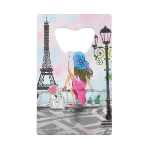 Abrebotellas De Tarjeta De Crédito Bonito y globo de corazón rosado - Amo París
