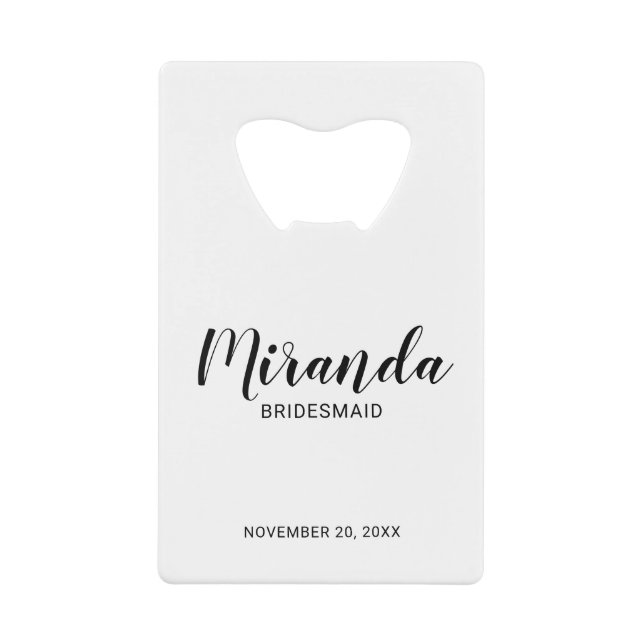 Abrebotellas De Tarjeta De Crédito Bridesmaid personalizada de escritura moderna (Anverso)
