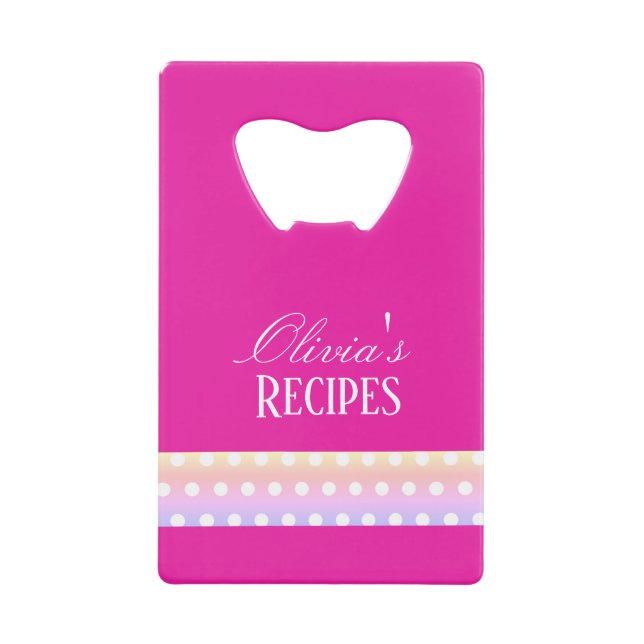 Abrebotellas De Tarjeta De Crédito Bright Pink and Pola Dots  (Anverso)