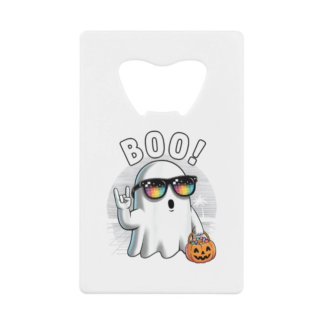 Abrebotellas De Tarjeta De Crédito Bromista de Fantasma Retro Halloween Calabaza Funn (Anverso)