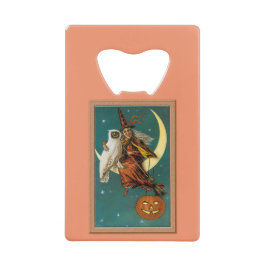Abrebotellas De Tarjeta De Crédito Bruja y búho nostálgico feliz Halloween