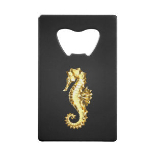 Abrebotellas De Tarjeta De Crédito Caballo marino polígono de oro