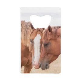 Abrebotellas De Tarjeta De Crédito Caballos acariciándose en un prado