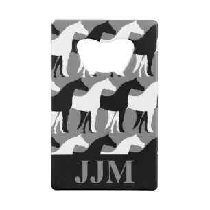 Abrebotellas De Tarjeta De Crédito Caballos en blanco y negro Monograma Gris Medio