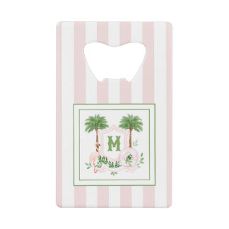 Abrebotellas De Tarjeta De Crédito Cabana Stripes Palm Beach Monogram Crest