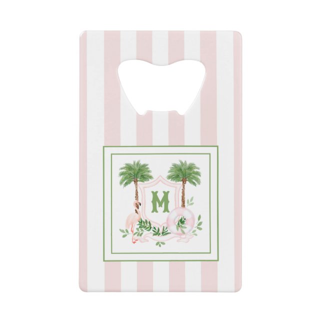 Abrebotellas De Tarjeta De Crédito Cabana Stripes Palm Beach Monogram Crest (Anverso)