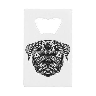Abrebotellas De Tarjeta De Crédito Cabeza Pug - Diseño Mandala