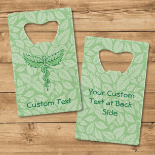 Abrebotellas De Tarjeta De Crédito Caduceo con fondo de hojas