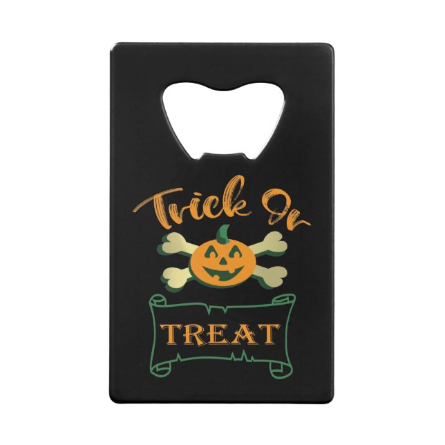 Abrebotellas De Tarjeta De Crédito Calabaza de Halloween con truco o tratar cruces (Anverso)