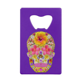 Abrebotellas De Tarjeta De Crédito Calavera de flores 4 - Tropical