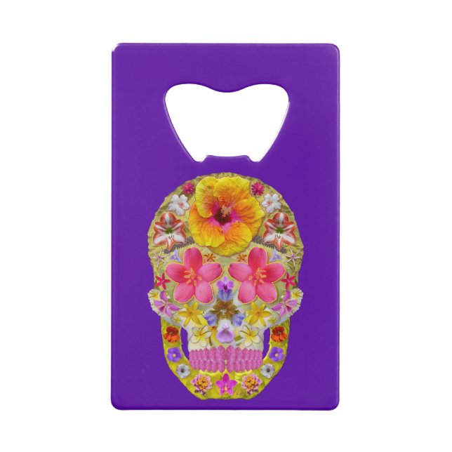 Abrebotellas De Tarjeta De Crédito Calavera de flores 4 - Tropical (Anverso)