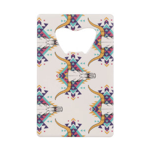 Abrebotellas De Tarjeta De Crédito Calavera de toros tribales: Boho Seamless
