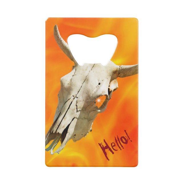 Abrebotellas De Tarjeta De Crédito Calavera de vaca e incendio (Reverso)