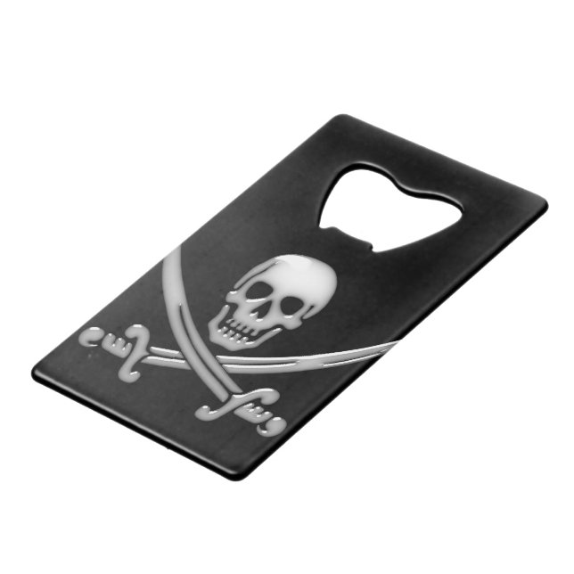 Abrebotellas De Tarjeta De Crédito Calavera pirata y espadas cruzadas (TLAPD) (Ángulo frontal)