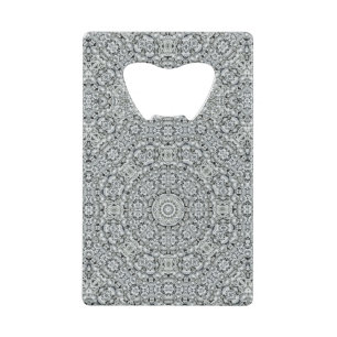 Abrebotellas De Tarjeta De Crédito Caleidoscopio negro y blanco del fractal del