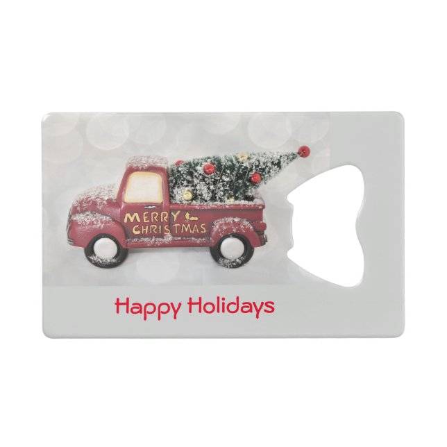 Abrebotellas De Tarjeta De Crédito camión de cosecha roja sobre fondo de bokek gris (Anverso (Horizontal))