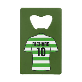 Abrebotellas De Tarjeta De Crédito Camisas de fútbol en aros verdes y blancos