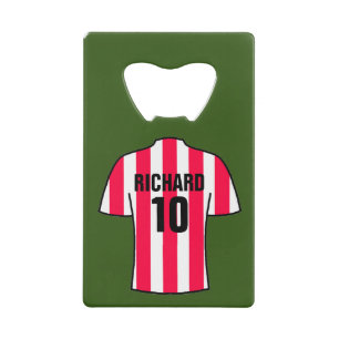Abrebotellas De Tarjeta De Crédito Camisas de fútbol en franjas roja y blanca