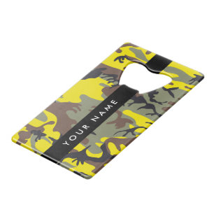 Abrebotellas De Tarjeta De Crédito Camuflaje Amarillo y Marrón Personaliza tu nombre