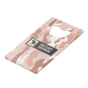 Abrebotellas De Tarjeta De Crédito Camuflaje de melocotón suave con patrón de lunares