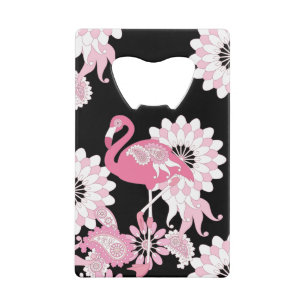 Abrebotellas De Tarjeta De Crédito Caprichoso Flamenco Rosa Negro Moderno