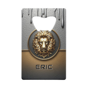 Abrebotellas De Tarjeta De Crédito Cara de León Dorado con Metal Goteante 🦁