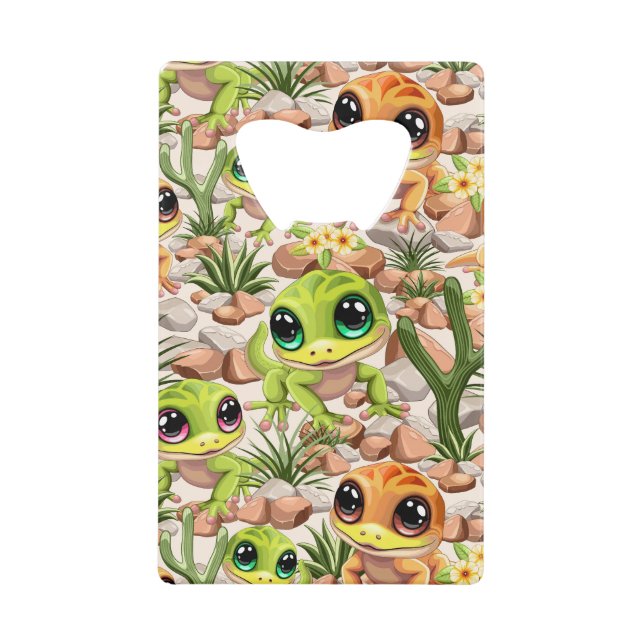 Abrebotellas De Tarjeta De Crédito Caracteres de dibujos animados de Baby Geckos Cute (Anverso)
