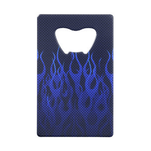 Abrebotellas De Tarjeta De Crédito Carreras azul llama a la impresión de fibra de car