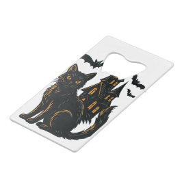 Abrebotellas De Tarjeta De Crédito Casa embrujada y gato negro