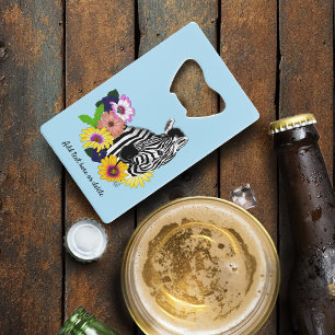 Abrebotellas De Tarjeta De Crédito Cebra Azul Floral Colorida Daisy Fauna Silvestre