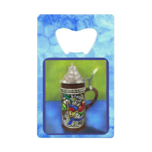 Abrebotellas De Tarjeta De Crédito Cerveza alemana Stein con tapa de bisagra azul ver