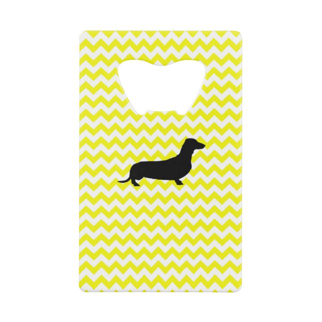 Abrebotellas De Tarjeta De Crédito Chevron amarillo limón con dachshund (Anverso)