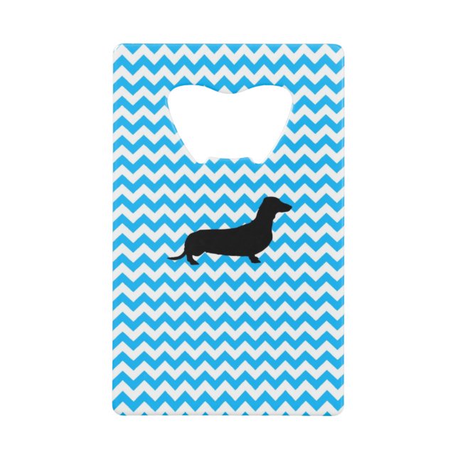 Abrebotellas De Tarjeta De Crédito Chevron Azul Bebé Con Dachshund (Anverso)
